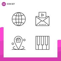 Outline Icon set Pack of 4 Line Icons isolated on White Background for responsive Website Design Print and Mobile Applications Creative Black Icon vector background