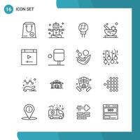 Vector Pack of 16 Outline Symbols Line Style Icon Set on White Background for Web and Mobile Creative Black Icon vector background