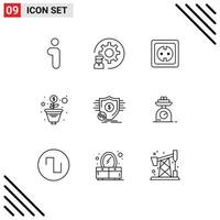 Pack of 9 creative Outlines of finance money programmer growth power supply Editable Vector Design Elements