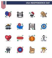 feliz día de la independencia 16 líneas planas rellenas paquete de iconos para web e impresión carrito de riel barbacoa usa crema elementos de diseño vectorial editables del día de usa vector