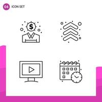 Outline Icon set Pack of 4 Line Icons isolated on White Background for responsive Website Design Print and Mobile Applications Creative Black Icon vector background