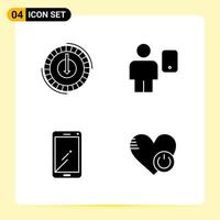 4 Creative Icons for Modern website design and responsive mobile apps 4 Glyph Symbols Signs on White Background 4 Icon Pack Creative Black Icon vector background