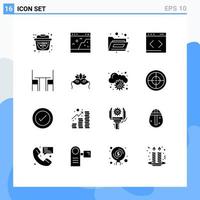 Modern Set of 16 Solid Glyphs and symbols such as furniture chair files website management Editable Vector Design Elements