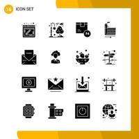 16 Icon Set Solid Style Icon Pack Glyph Symbols isolated on White Backgound for Responsive Website Designing Creative Black Icon vector background