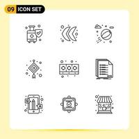 Group of 9 Modern Outlines Set for kitchen cooking water cooker lantern Editable Vector Design Elements