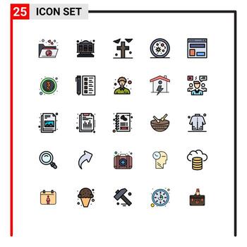 Modern Set of 25 Filled line Flat Colors and symbols such as website layout rip blog layout microorganisms Editable Vector Design Elements