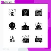 Solid Icon set Pack of 9 Glyph Icons isolated on White Background for Web Print and Mobile Creative Black Icon vector background