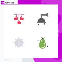 Group of 4 Flat Icons Signs and Symbols for heart time hanging shower timing Editable Vector Design Elements