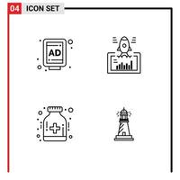 Universal Icon Symbols Group of 4 Modern Filledline Flat Colors of ad drug launch startup hospital Editable Vector Design Elements