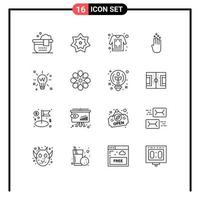 Pictogram Set of 16 Simple Outlines of light down print gesture finger Editable Vector Design Elements