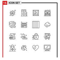 16 General Icons for website design print and mobile apps 16 Outline Symbols Signs Isolated on White Background 16 Icon Pack Creative Black Icon vector background