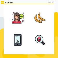 Pack of 4 Modern Filledline Flat Colors Signs and Symbols for Web Print Media such as chat service banana mobile egg Editable Vector Design Elements