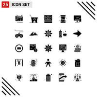 Set of 25 Vector Solid Glyphs on Grid for mobile device money monitor play Editable Vector Design Elements