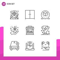 Outline Icon set Pack of 9 Line Icons isolated on White Background for responsive Website Design Print and Mobile Applications Creative Black Icon vector background