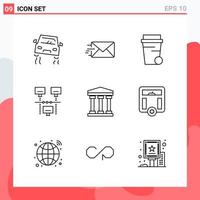 Collection of 9 Vector Icons in Line style Modern Outline Symbols for Web and Mobile Line Icon Sign Isolated on White Background 9 Icons Creative Black Icon vector background