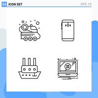 Modern 4 Line style icons Outline Symbols for general use Creative Line Icon Sign Isolated on White Background 4 Icons Pack Creative Black Icon vector background