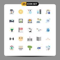 Mobile Interface Flat Color Set of 25 Pictograms of counter group yen elevator punching Editable Vector Design Elements