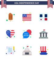 9 USA Flat Pack of Independence Day Signs and Symbols of chat bubble usa american flag flag Editable USA Day Vector Design Elements