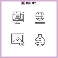 Stock Vector Icon Pack of 4 Line Signs and Symbols for computer photo globe world pineapple Editable Vector Design Elements