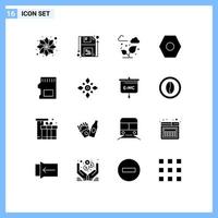 Set of 16 Modern UI Icons Symbols Signs for storage sd card green user interface basic Editable Vector Design Elements