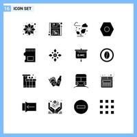 Set of 16 Modern UI Icons Symbols Signs for storage sd card green user interface basic Editable Vector Design Elements