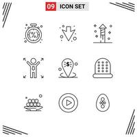 User Interface Pack of 9 Basic Outlines of place business fireworks banking man Editable Vector Design Elements