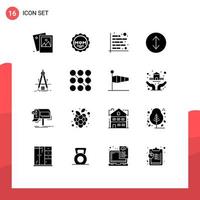 Group of 16 Modern Solid Glyphs Set for measure expand mom arrows financial Editable Vector Design Elements