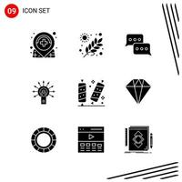 Collection of 9 Vector Icons in solid style Pixle Perfect Glyph Symbols for Web and Mobile Solid Icon Signs on White Background 9 Icons Creative Black Icon vector background