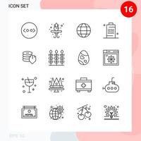 Vector Pack of 16 Icons in Line Style Creative Outline Pack isolated on White Background for Web and Mobile Creative Black Icon vector background