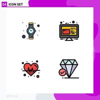 User Interface Pack of 4 Basic Filledline Flat Colors of hand watch heart discount percentage diamond Editable Vector Design Elements