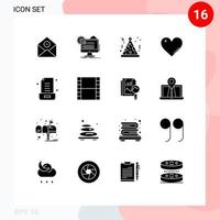 Set of 16 Modern UI Icons Symbols Signs for report like edit love night Editable Vector Design Elements