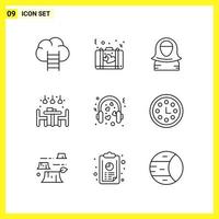 9 Icon Set Simple Line Symbols Outline Sign on White Background for Website Design Mobile Applications and Print Media Creative Black Icon vector background