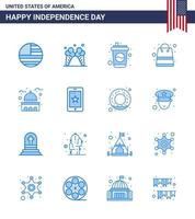 Happy Independence Day 16 Blues Icon Pack for Web and Print house shop bottle packages bag Editable USA Day Vector Design Elements