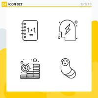 Collection of 4 Universal Line Icons Icon Set for Web and Mobile Creative Black Icon vector background