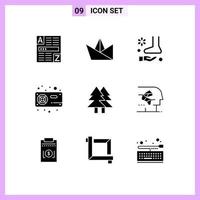 Pack of 9 Modern Solid Glyphs Signs and Symbols for Web Print Media such as christmas radiator massage hardware computer Editable Vector Design Elements