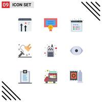 9 User Interface Flat Color Pack of modern Signs and Symbols of radio tool diploma roller dye Editable Vector Design Elements