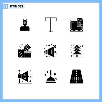 conjunto de 9 glifos sólidos vectoriales en la cuadrícula para la caja del dispositivo del paquete eid que codifica elementos de diseño vectorial editables vector