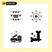 4 Creative Icons for Modern website design and responsive mobile apps 4 Glyph Symbols Signs on White Background 4 Icon Pack Creative Black Icon vector background