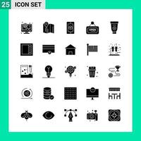 Pack of 25 Solid Style Icon Set Glyph Symbols for print Creative Signs Isolated on White Background 25 Icon Set Creative Black Icon vector background