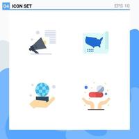 Group of 4 Flat Icons Signs and Symbols for advertising hand speaker states business Editable Vector Design Elements
