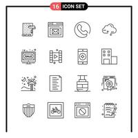 Set of 16 Line Style Icons for web and mobile Outline Symbols for print Line Icon Signs Isolated on White Background 16 Icon Set Creative Black Icon vector background