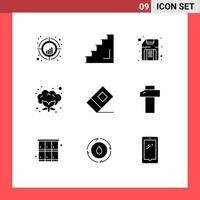 Mobile Interface Solid Glyph Set of 9 Pictograms of education food stage cauliflower floppy Editable Vector Design Elements