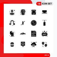 Solid Glyph Pack of 16 Universal Symbols of ear scale contacts tool level Editable Vector Design Elements
