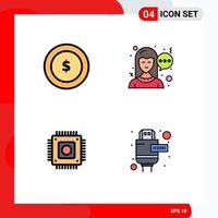 Pictogram Set of 4 Simple Filledline Flat Colors of coin computer chat chip extension Editable Vector Design Elements