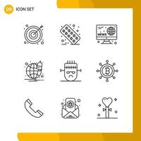 9 Icon Set Line Style Icon Pack Outline Symbols isolated on White Backgound for Responsive Website Designing Creative Black Icon vector background