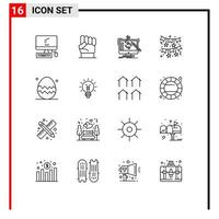 Set of 16 Vector Outlines on Grid for red bow power processing tools Editable Vector Design Elements