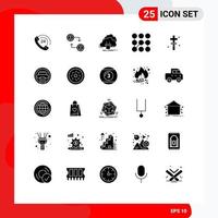 Set of 25 Commercial Solid Glyphs pack for holidays security connection secure pattern Editable Vector Design Elements