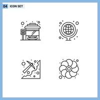 Mobile Interface Line Set of 4 Pictograms of bus mining geography school supplies pickaxe Editable Vector Design Elements