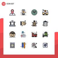 Universal Icon Symbols Group of 16 Modern Flat Color Filled Lines of banking parking biochemistry transport process Editable Creative Vector Design Elements