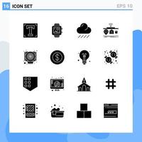 Pack of 16 creative Solid Glyphs of computer of heart internet iot Editable Vector Design Elements